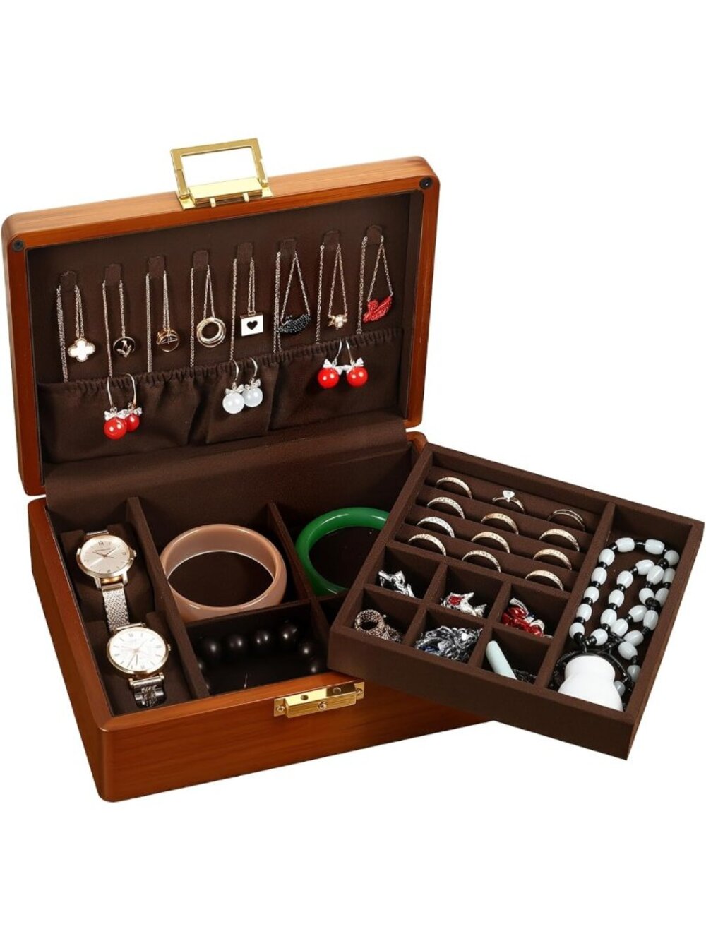 Elegant 2-Layer Anti-Tarnish Jewelry Organizer Box with Lock - Perfect Storage